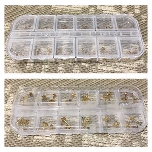 New! 12pc Various Color Rhinestone Gold Plated Earring Set in Organizer Box